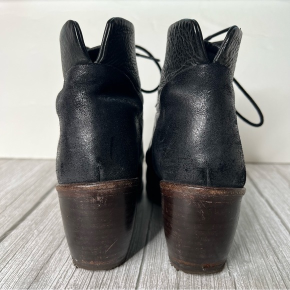 P. MONJO Black Leather Lace Up Ankle Stacked Heel Steampunk - Picture 6 of 7